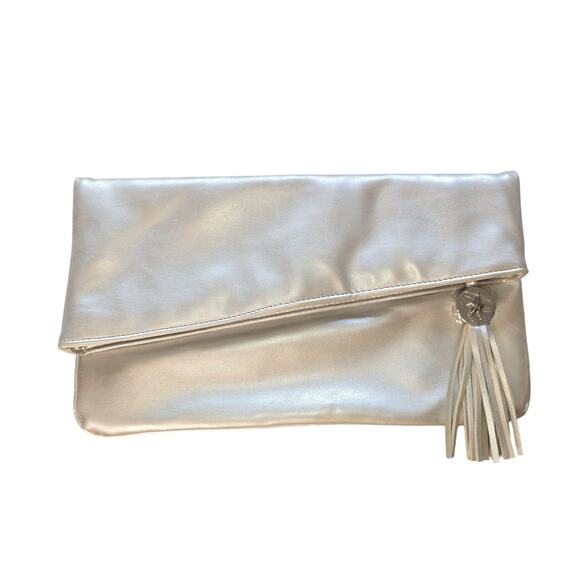 Thierry Mugler Clutch Womens Fold Over Faux Leather Tassel Purse Bag Handbag - Picture 1 of 11